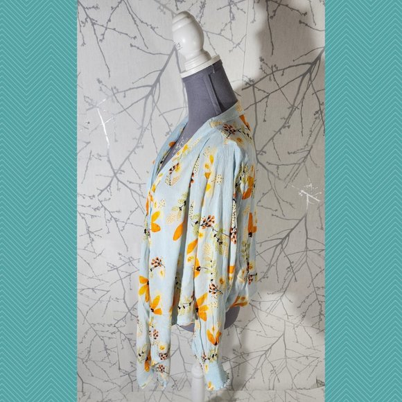 Patrons of Peace Blue Floral Printed Open Front Cardigan - Picture 3 of 5